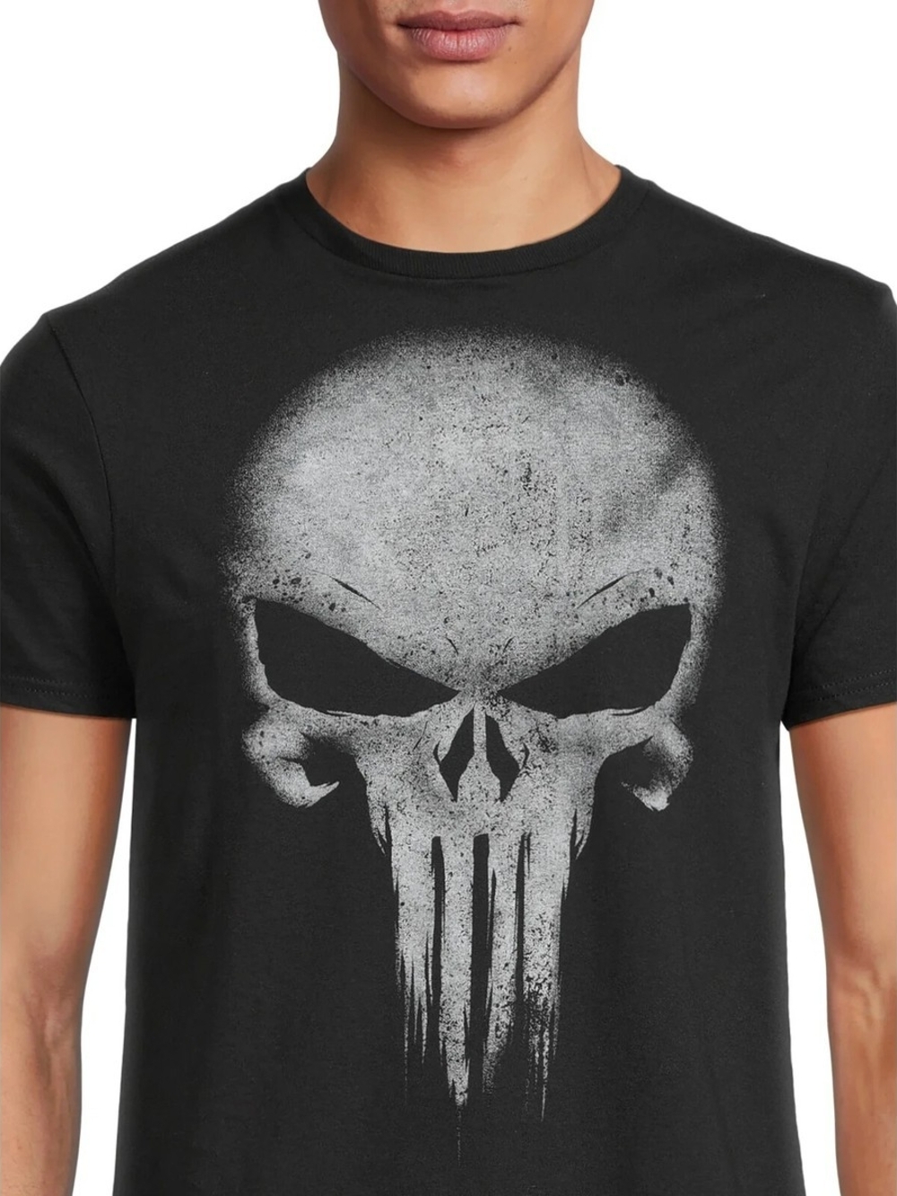 Marvel Black T-Shirt with Faded Gray Skull Graphic